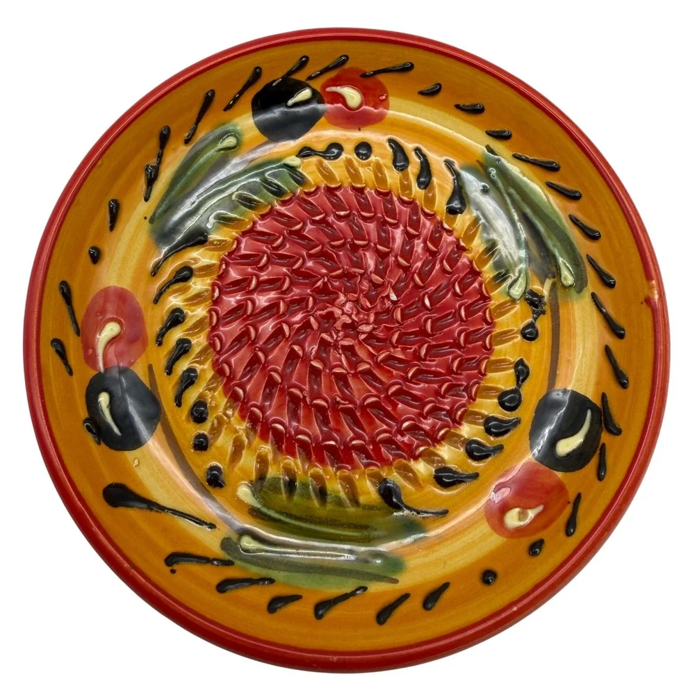 Ceramica Española Ceramic Garlic Grater Plate Hand Painted Made in Spain Yellow